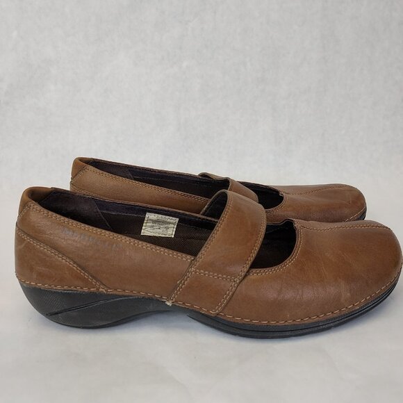 Merrell Brio Saddle Mary Jane Women's Size 8.5 Brown Leather Wedge Comfort Shoes - Picture 9 of 15